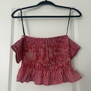 Checkered crop off shoulder top